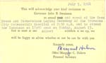 Governor John B. Swanson Invitation Acknowledgement