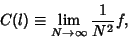 \begin{displaymath}
C(l)\equiv \lim_{N\to\infty} {1\over N^2} f,
\end{displaymath}