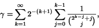 \begin{displaymath}
\gamma=\sum_{k=1}^\infty 2^{-(k+1)} \sum_{j=0}^{k-1} {1\over{2^{k-j}+j\choose j}},
\end{displaymath}