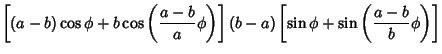 $\displaystyle \left[{(a-b)\cos \phi+b\cos\left({{a-b\over a} \phi}\right)}\right](b-a)\left[{\sin \phi+\sin\left({{a-b\over b} \phi}\right)}\right]$
