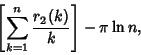 \begin{displaymath}
\left[{\sum_{k=1}^n {r_2(k)\over k}}\right]-\pi\ln n,
\end{displaymath}