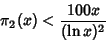 \begin{displaymath}
\pi_2(x)< {100x\over(\ln x)^2}
\end{displaymath}
