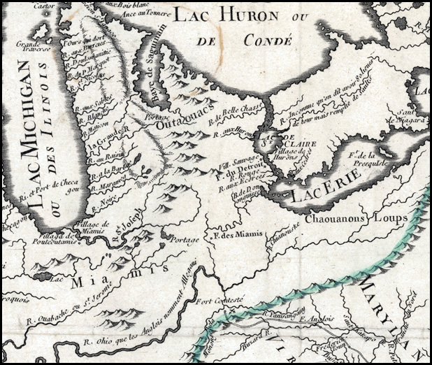 detail from J.B. Nolin's 1756 map of Louisiana and New France