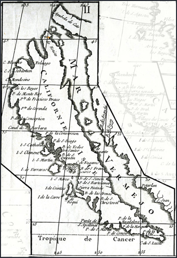 Detail from Vaugondy's Carte de la Californie, 1772