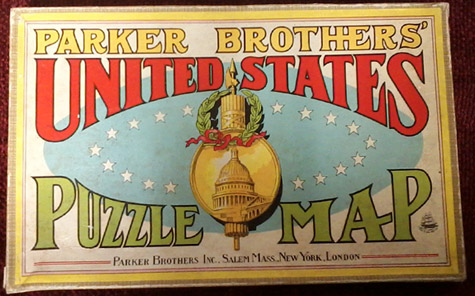 Parker Brothers wooden map puzzle box