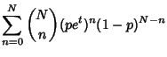 $\displaystyle \sum_{n=0}^N {N\choose n}(pe^t)^n(1-p)^{N-n}$