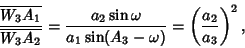 \begin{displaymath}
{\overline{W_3A_1}\over\overline{W_3A_2}}={a_2\sin\omega\over a_1\sin(A_3-\omega)} =\left({a_2\over a_3}\right)^2,
\end{displaymath}