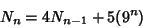 \begin{displaymath}
N_n=4N_{n-1}+5(9^n)
\end{displaymath}