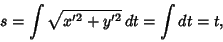 \begin{displaymath}
s=\int \sqrt{x'^2+y'^2}\,dt = \int dt=t,
\end{displaymath}