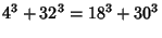 $\displaystyle 4^3+32^3=18^3+30^3$