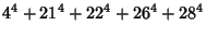 $\displaystyle 4^4+21^4+22^4+26^4+28^4$