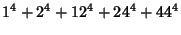 $\displaystyle 1^4+ 2^4+12^4+24^4+44^4$