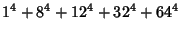 $\displaystyle 1^4+ 8^4+12^4+32^4+64^4$
