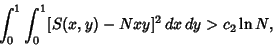 \begin{displaymath}
\int_0^1\int_0^1 [S(x,y)-Nxy]^2\,dx\,dy>c_2\ln N,
\end{displaymath}