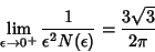 \begin{displaymath}
\lim_{\epsilon\to 0^+} {1\over\epsilon^2 N(\epsilon)} = {3\sqrt{3}\over 2\pi}
\end{displaymath}
