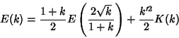 \begin{displaymath}
E(k)={1+k\over 2}E\left({2\sqrt{k}\over 1+k}\right)+{k'^2\over 2}K(k)
\end{displaymath}