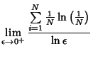 $\displaystyle \lim_{\epsilon\to 0^+} {\sum\limits_{i=1}^N {1\over N}\ln\left({1\over N}\right)\over\ln\epsilon}$