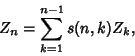 \begin{displaymath}
Z_n=\sum_{k=1}^{n-1} s(n,k)Z_k,
\end{displaymath}