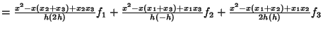 $={x^2-x(x_2+x_3)+x_2x_3\over h(2h)} f_1+{x^2-x(x_1+x_3)+x_1x_3\over h(-h)}f_2+{x^2-x(x_1+x_2)+x_1x_2\over 2h(h)}f_3$