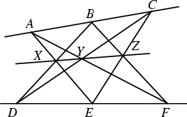 \begin{figure}\begin{center}\BoxedEPSF{Pappus_Theorem.epsf}\end{center}\end{figure}