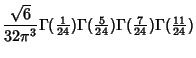 $\displaystyle {\sqrt{6}\over 32\pi^3}\Gamma({\textstyle{1\over 24}})\Gamma({\te...
...yle{5\over 24}})\Gamma({\textstyle{7\over 24}})\Gamma({\textstyle{11\over 24}})$
