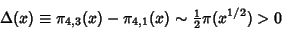 \begin{displaymath}
\Delta(x)\equiv\pi_{4,3}(x)-\pi_{4,1}(x)\sim {\textstyle{1\over 2}}\pi(x^{1/2})>0
\end{displaymath}