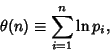 \begin{displaymath}
\theta(n)\equiv \sum_{i=1}^n \ln p_i,
\end{displaymath}