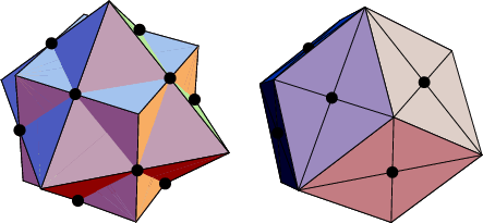 \begin{figure}\begin{center}\BoxedEPSF{CubeOctahedronPoints.epsf scaled 700}\quad\BoxedEPSF{CubeOctahedronRhombs.epsf scaled 700}\end{center}\end{figure}