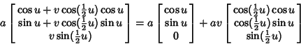 \begin{displaymath}
a\left[{\matrix{\cos u+v\cos({\textstyle{1\over 2}}u)\cos u\...
...\over 2}}u)\sin u\cr \sin({\textstyle{1\over 2}}u)\cr}}\right]
\end{displaymath}