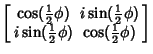 $\displaystyle \left[\begin{array}{cc}\cos({\textstyle{1\over 2}}\phi) & i\sin({...
...\textstyle{1\over 2}}\phi) & \cos({\textstyle{1\over 2}}\phi)\end{array}\right]$