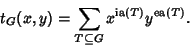 \begin{displaymath}
t_G(x,y)=\sum_{T\subseteq G} x^{\mathop{\rm ia}(T)}y^{\mathop{\rm ea}(T)}.
\end{displaymath}