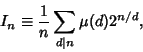 \begin{displaymath}
I_n\equiv {1\over n}\sum_{d\vert n} \mu(d)2^{n/d},
\end{displaymath}